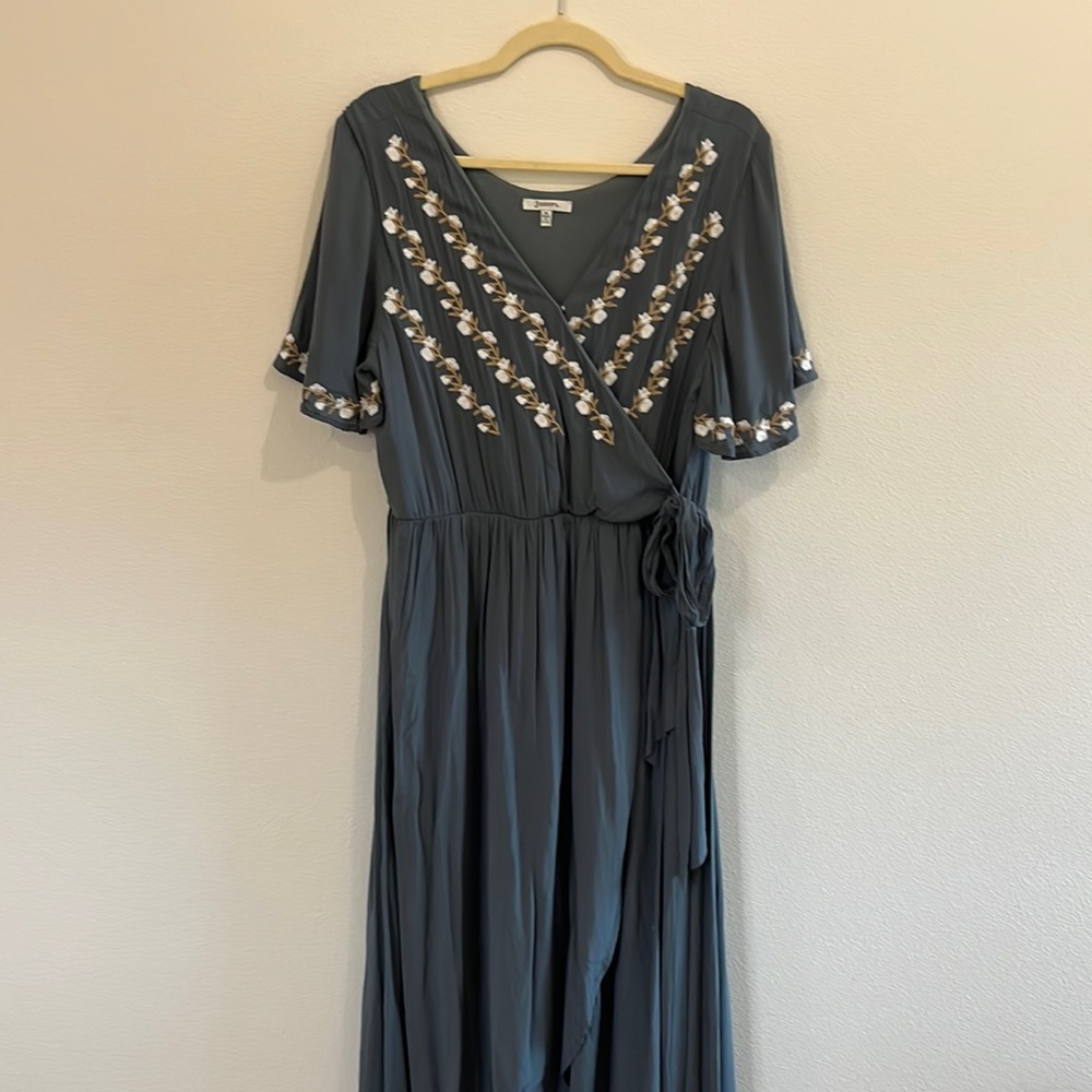 Boho Embroidered High-Low Wrap Dress